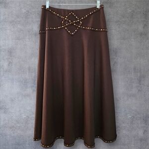 Ice Western Maxi Skirt Size 10 Chocolate Brown Full Lined Rhinestone Rodeo Boho